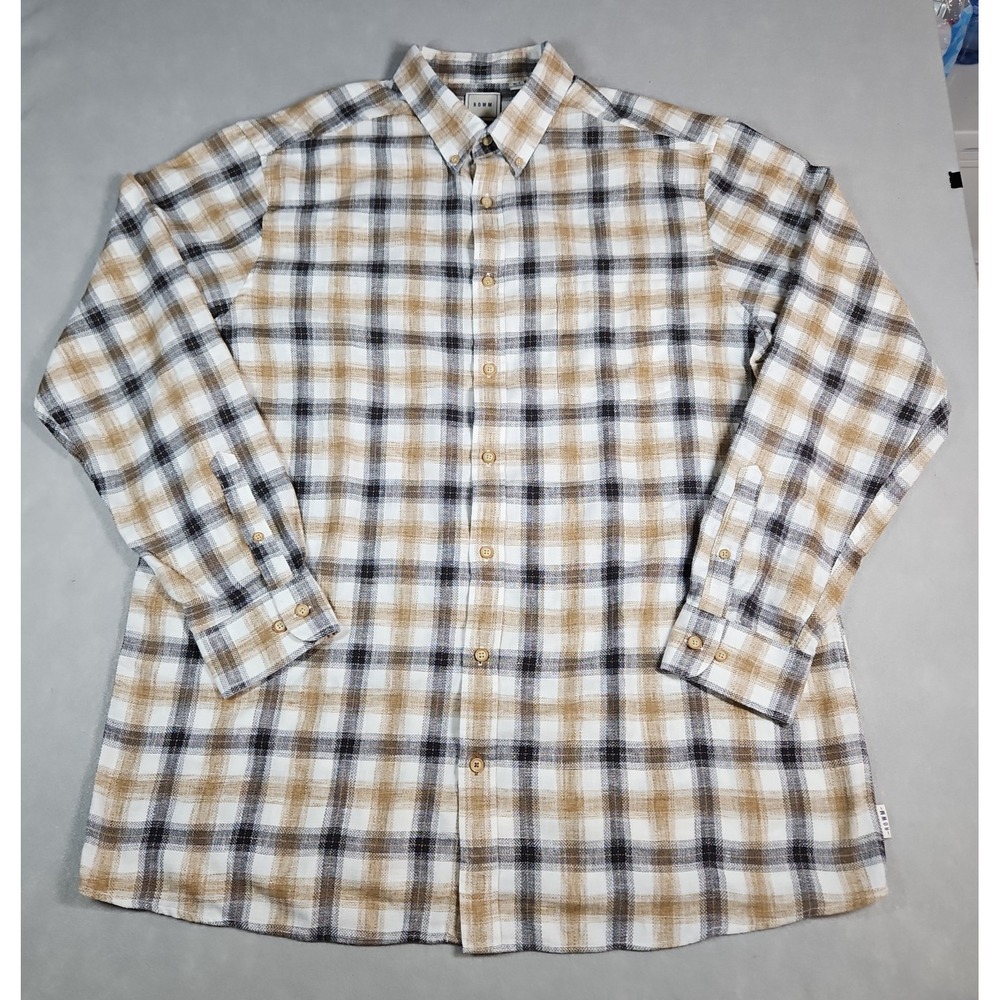ROWM Mens White Tan Gray Plaid Button Down Long Sleeve Shirt Size XL Tall
